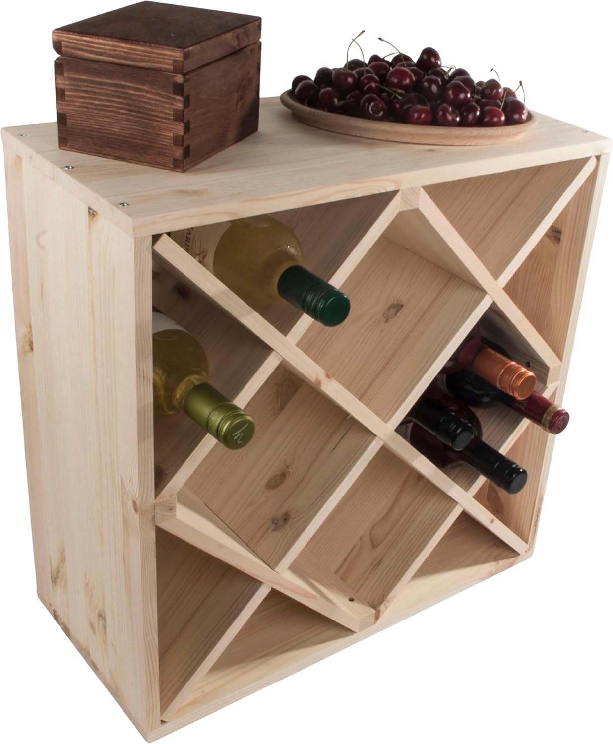 24 Bottle Wooden Wine Rack Cube Storage Stand | Freestanding Pine Display Unit