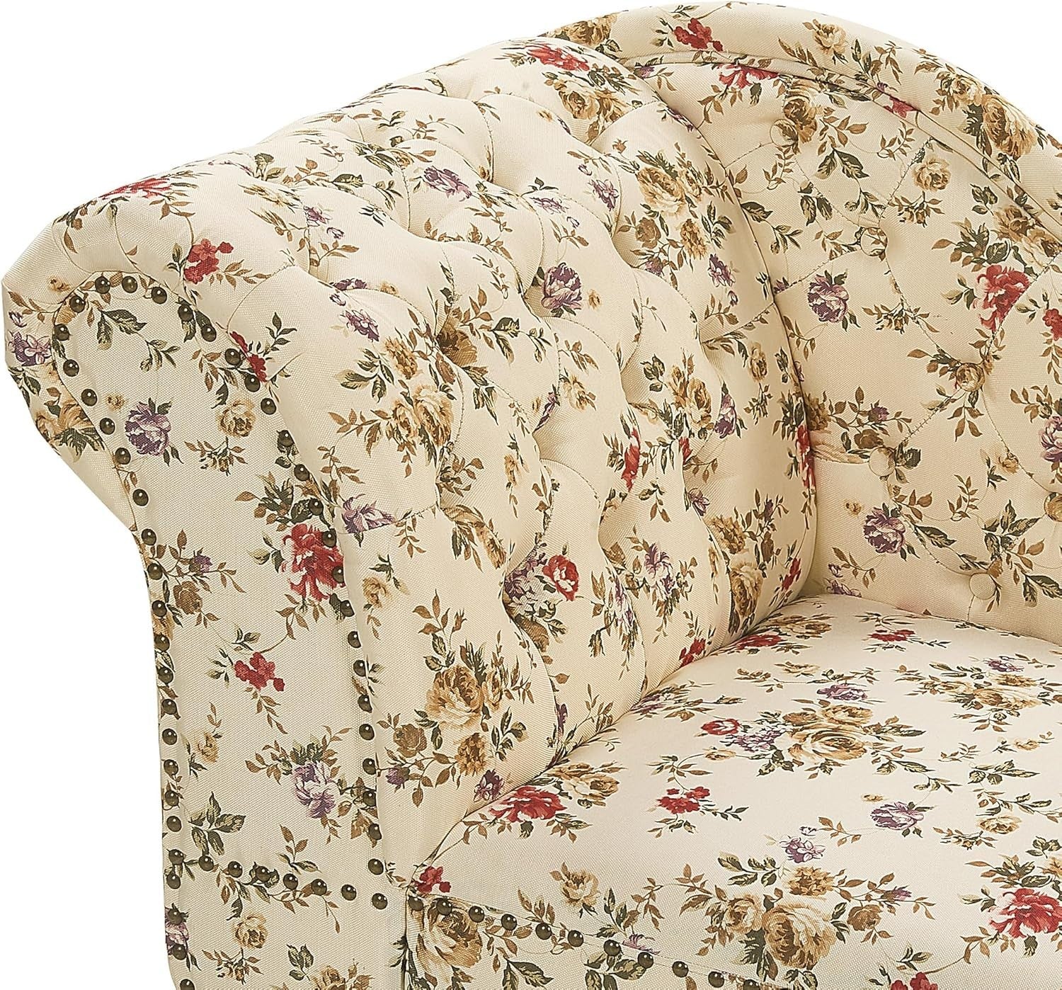 Beige Floral Chaise Lounge Sofa | Left Hand, Tufted Back, 169cm, Vintage Style