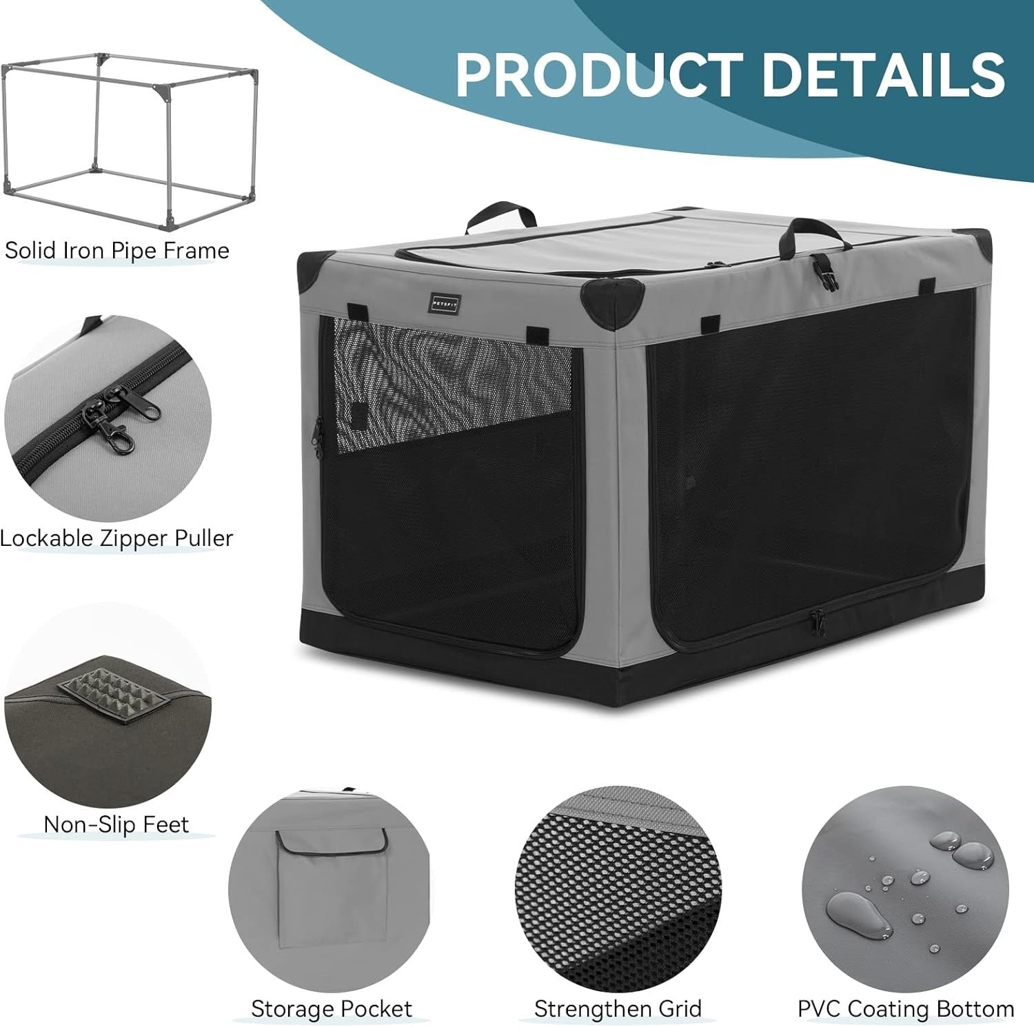 Foldable Soft Dog Crate – Portable Travel Pet Kennel for Home & Car (Grey)