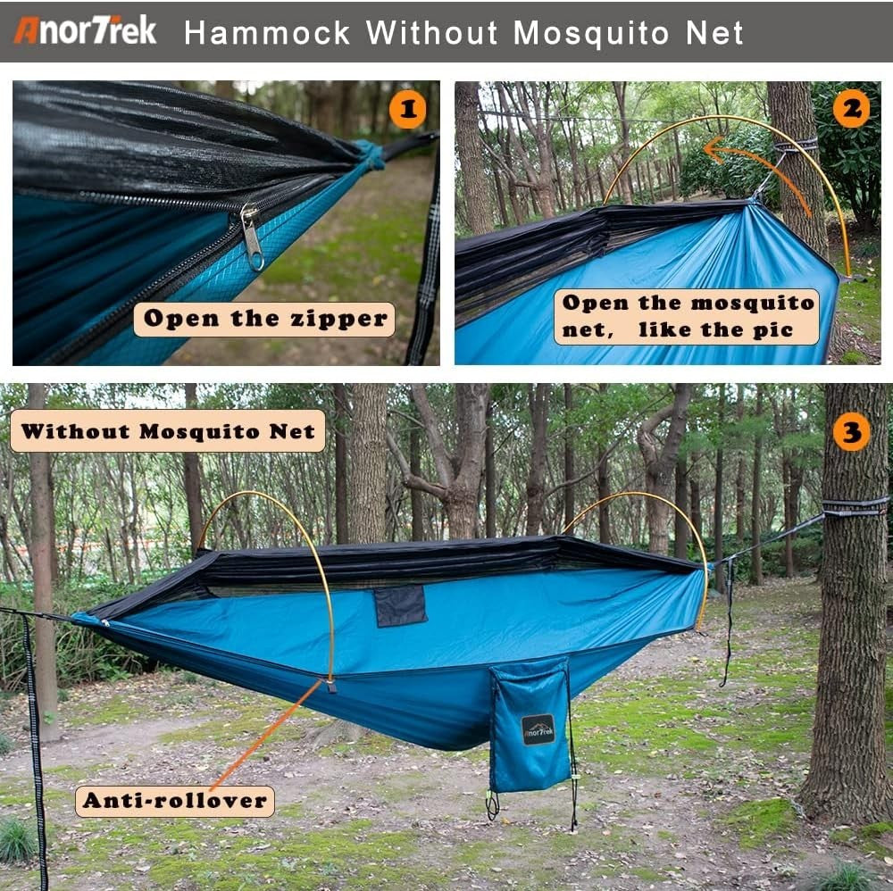 2-Person Camping Hammock Tent Green | 114x55in Bug Net + Rainfly + Tree Straps