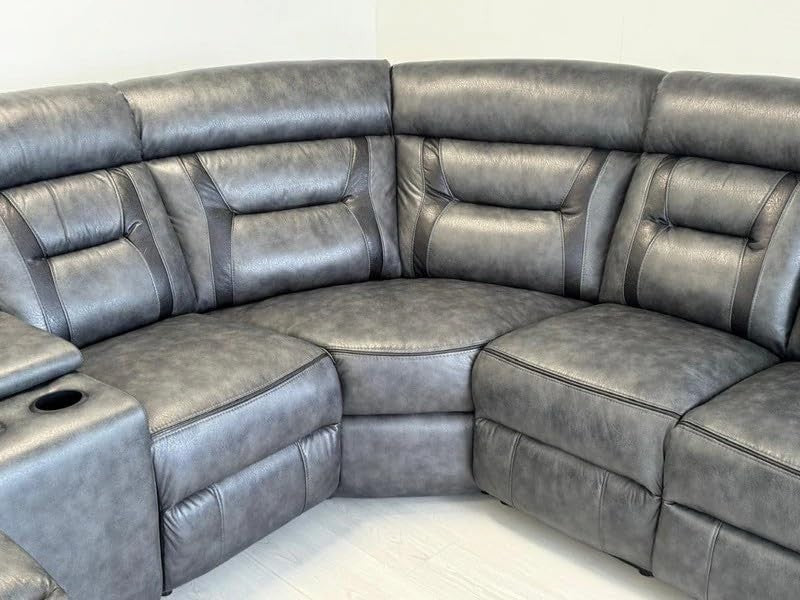 Luxury Grey Leather Electric Recliner Corner Sofa w/ Cupholders & USB
