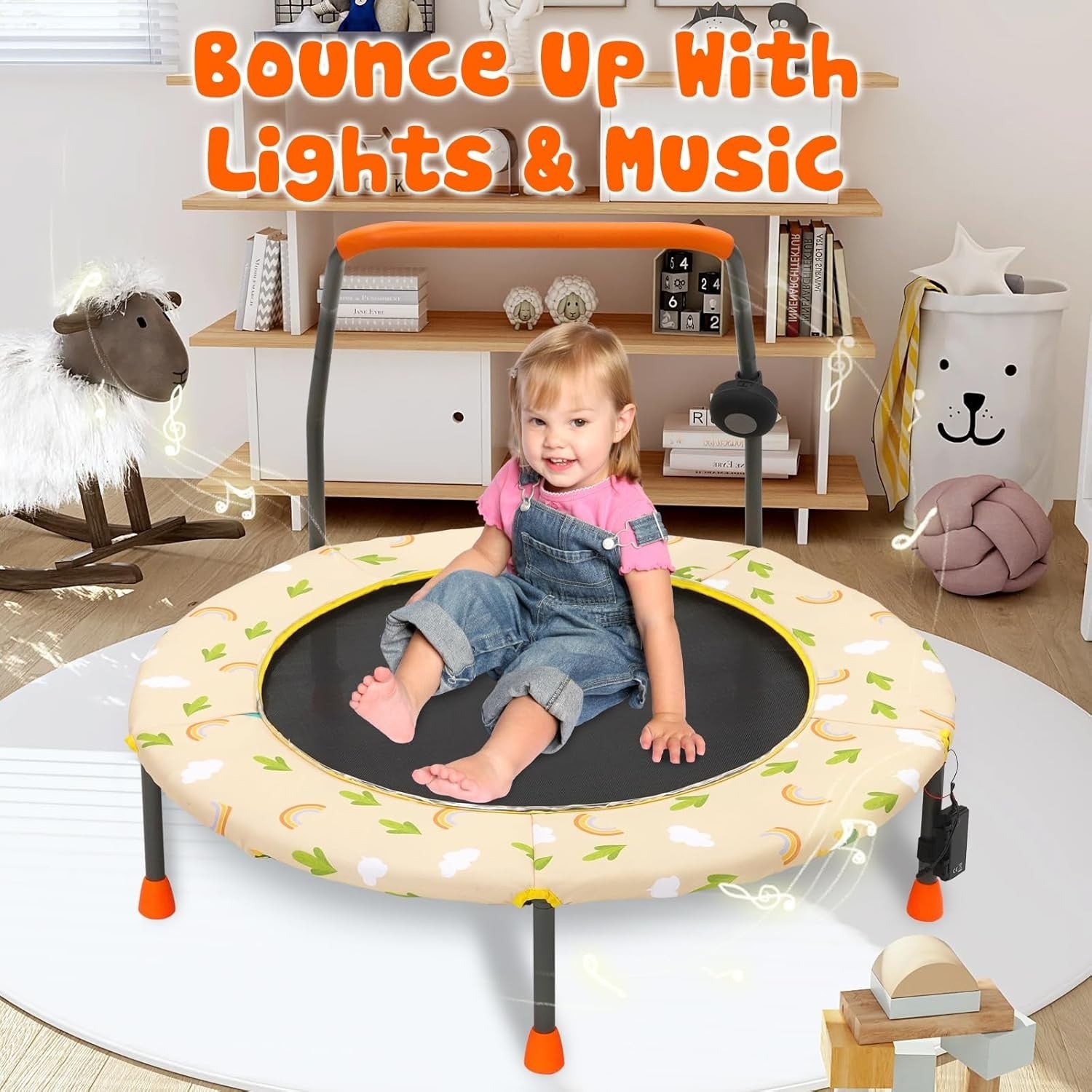 36'' Kids Mini Trampoline Adjustable Handle Safety Pad Indoor Outdoor
