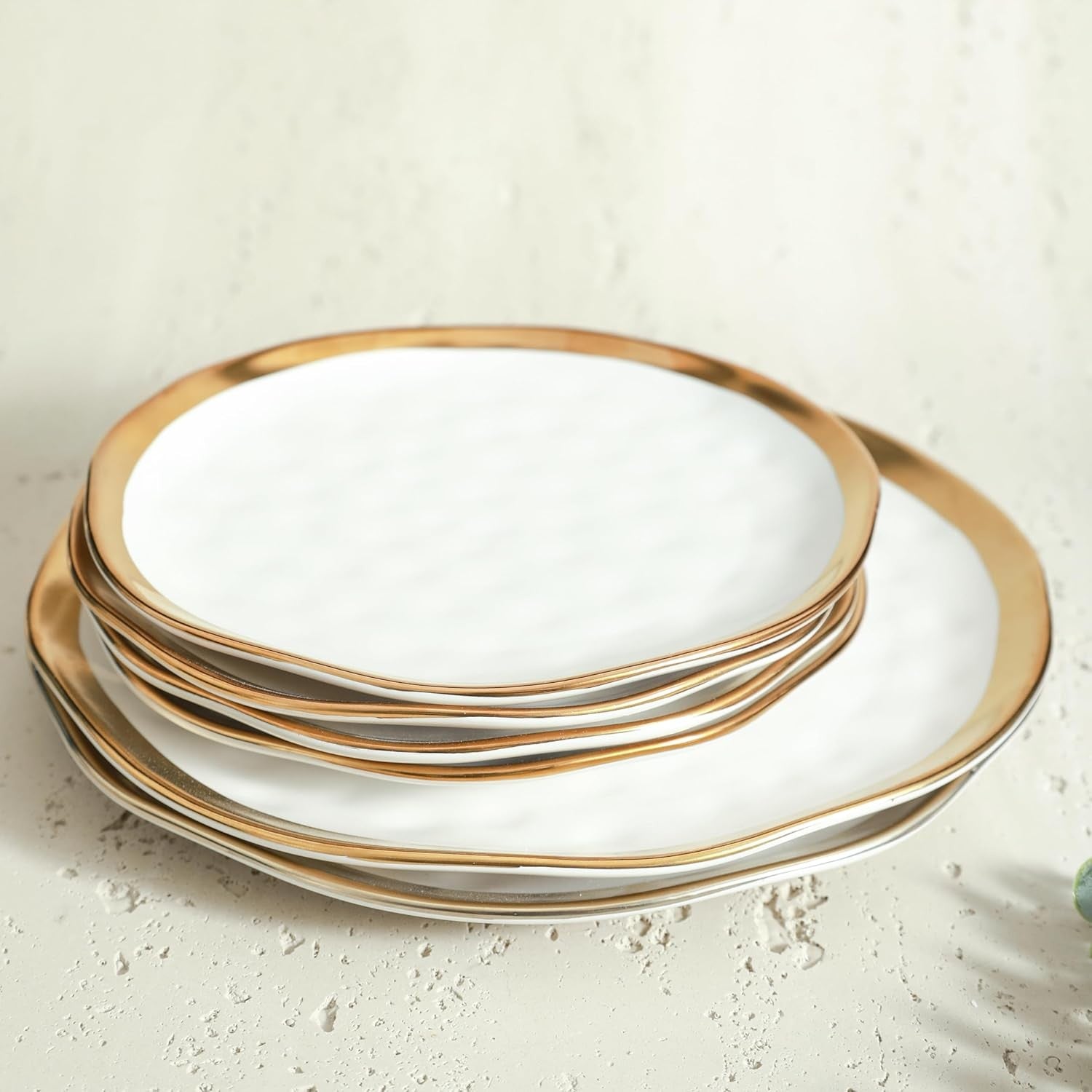 White Porcelain Dinnerware Set 32 Piece Service for 8 Gold Rim Plates