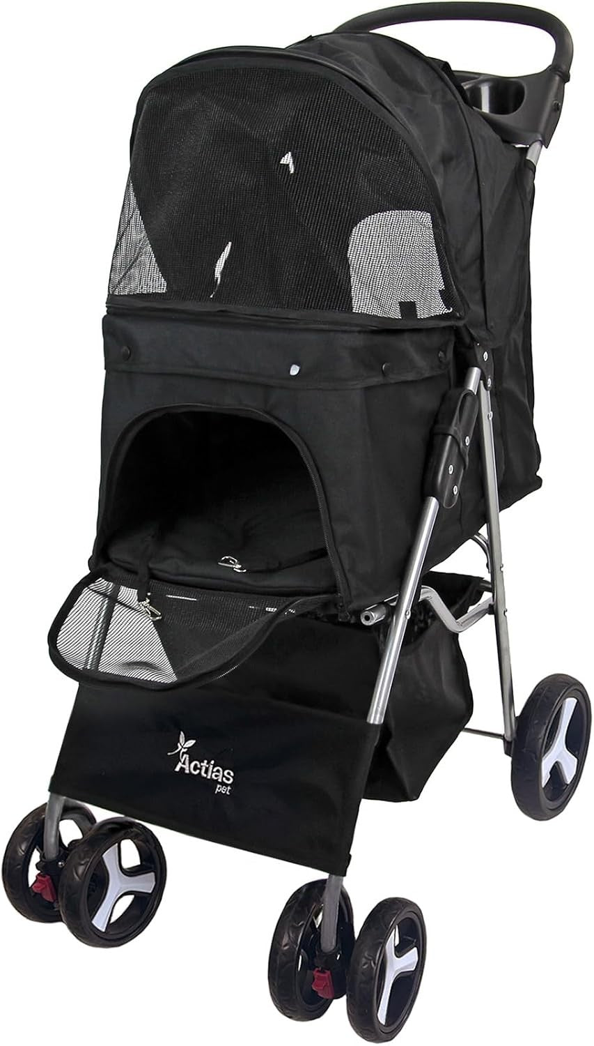 Pet Travel Stroller Dog Cat Pushchair Foldable Swivel Wheels 15kg Rain Cover