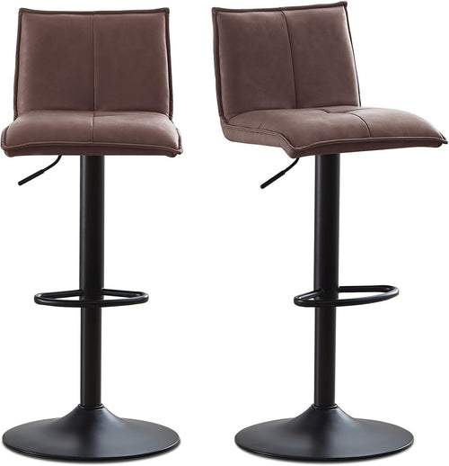 Pu Brown Faux Leather Bar Stool Set of 2 Adjustable Swivel Kitchen Chairs