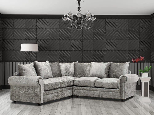 Luxury 5-Seater Silver Velvet Corner Sofa Set 3+2 Seater Memory Foam