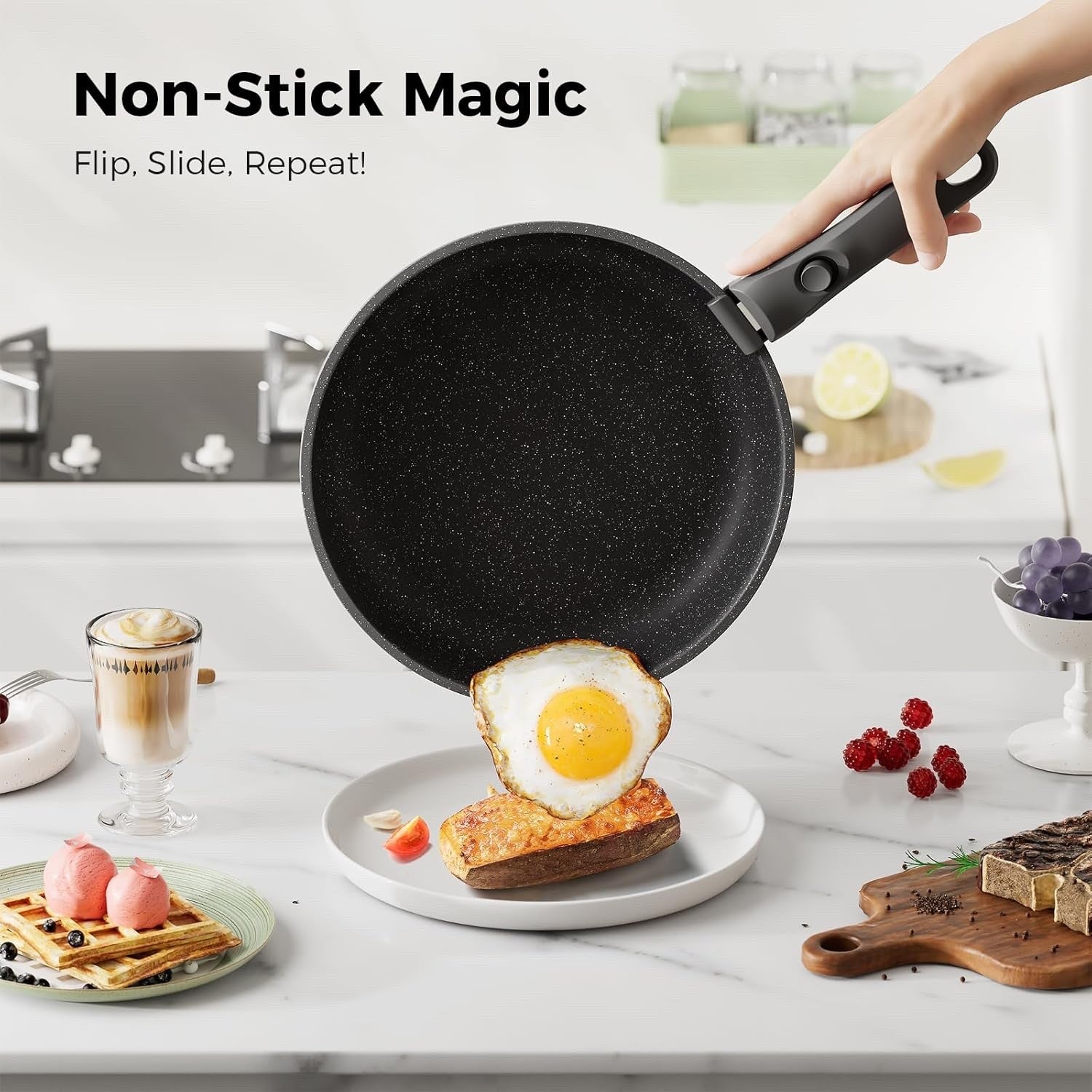 20Pcs Grey Granite Non-Stick Cookware Set with Removable Handles & Glass Lids