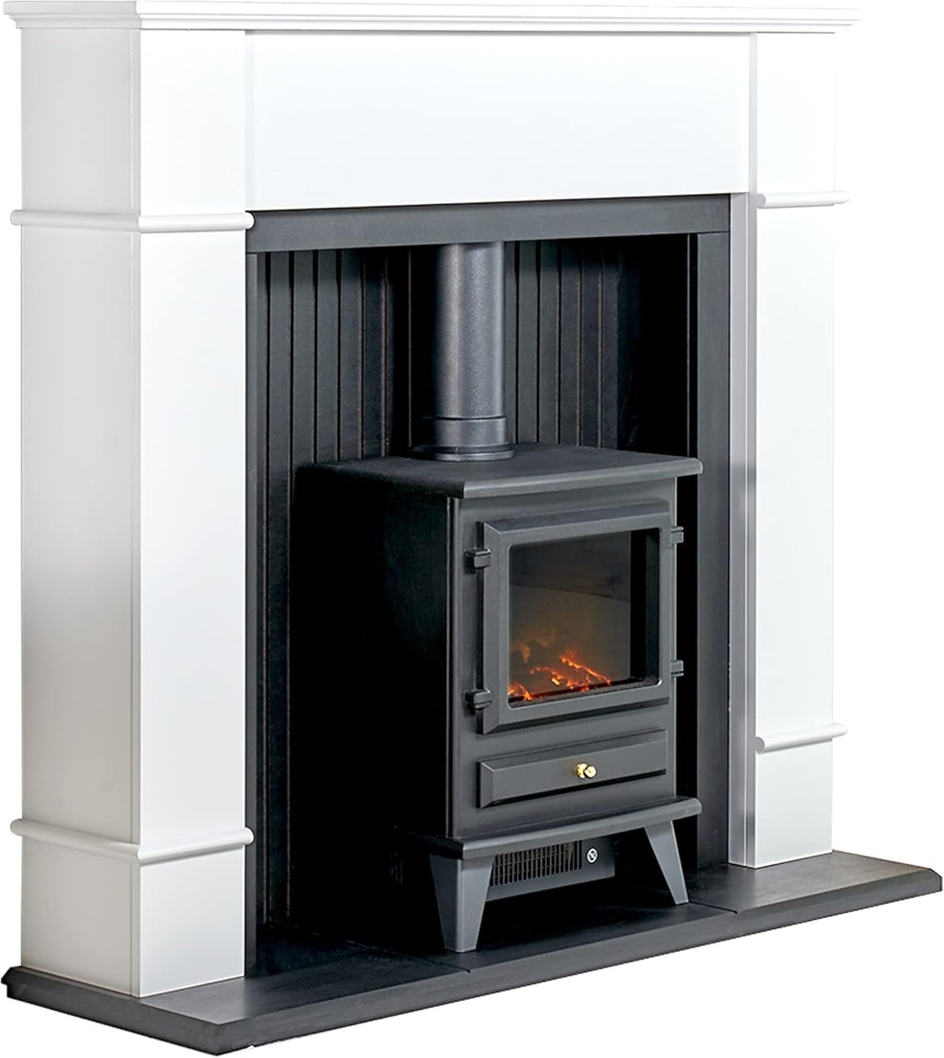 Freestanding White Electric Fireplace Stove 0.9-1.8kW LED Flame Heater
