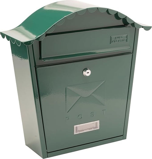 Lockable Wall Mounted Steel Post Box Green Weatherproof Secure Mail Slot
