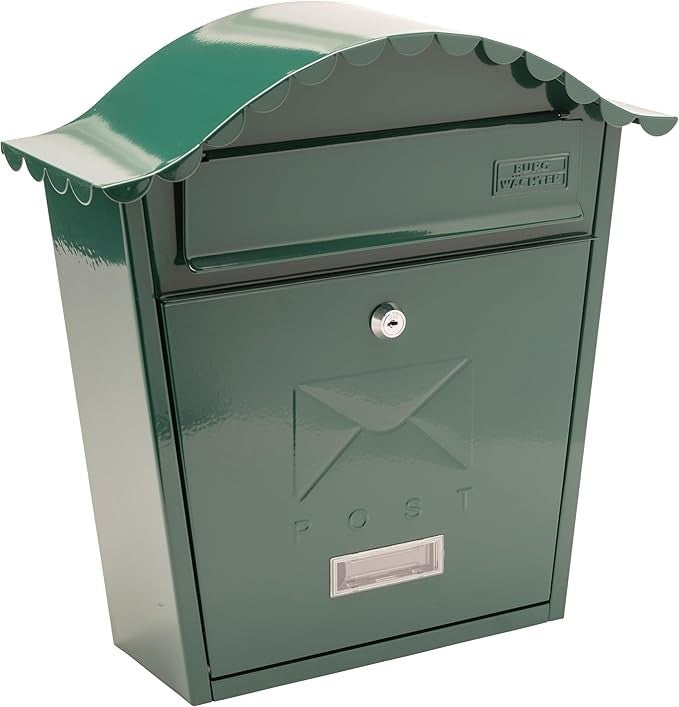 Lockable Wall Mounted Steel Post Box Green Weatherproof Secure Mail Slot
