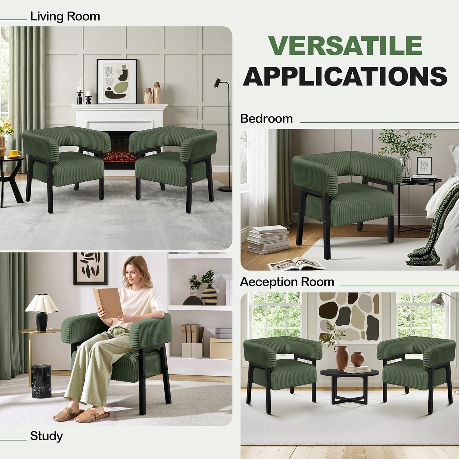 Corduroy Tub Chair Accent Armchair with Pocket Dark Green