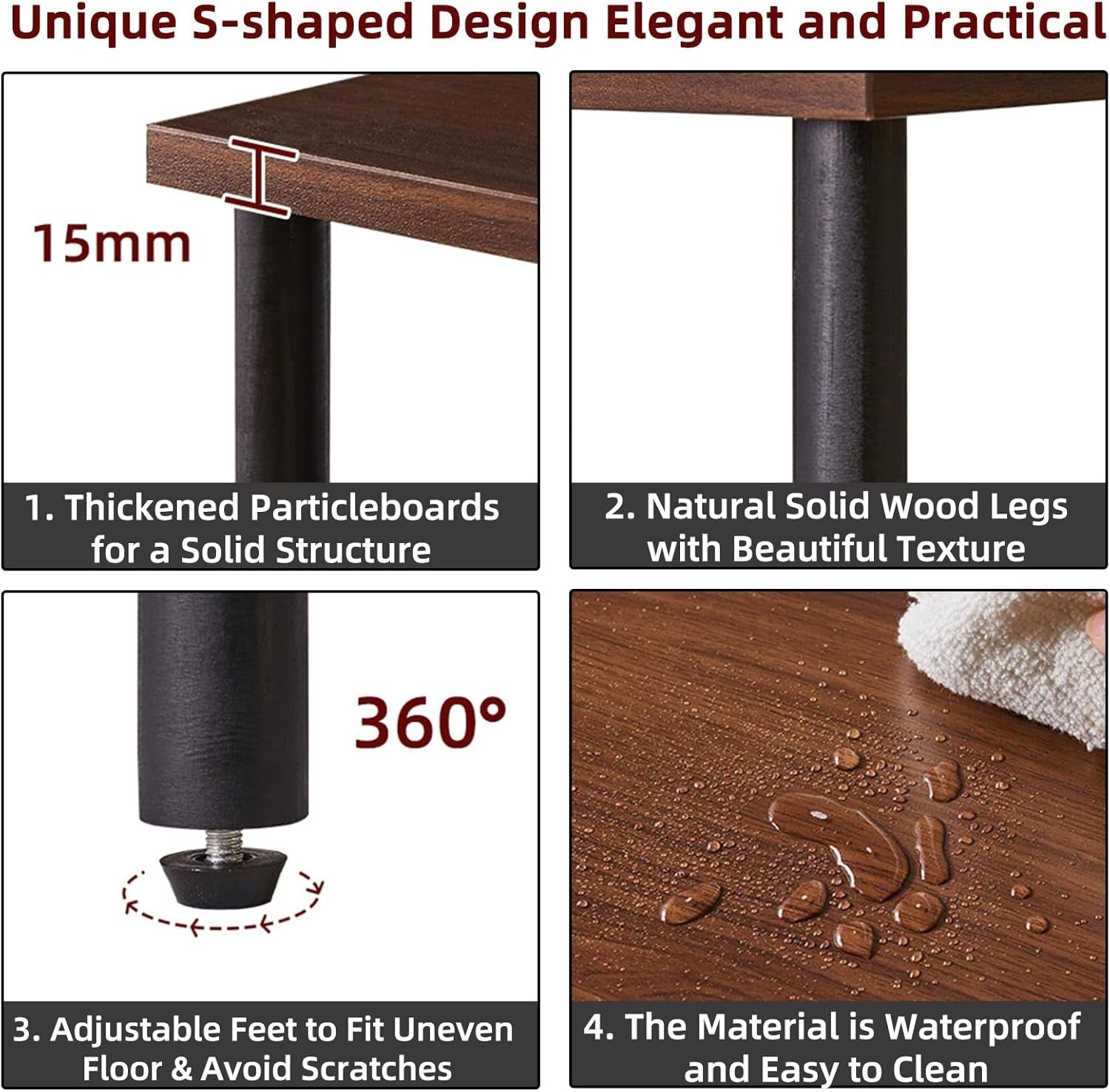 Modern S-Shaped 3-Tier Wooden Side Table with Storage – Compact & Durable