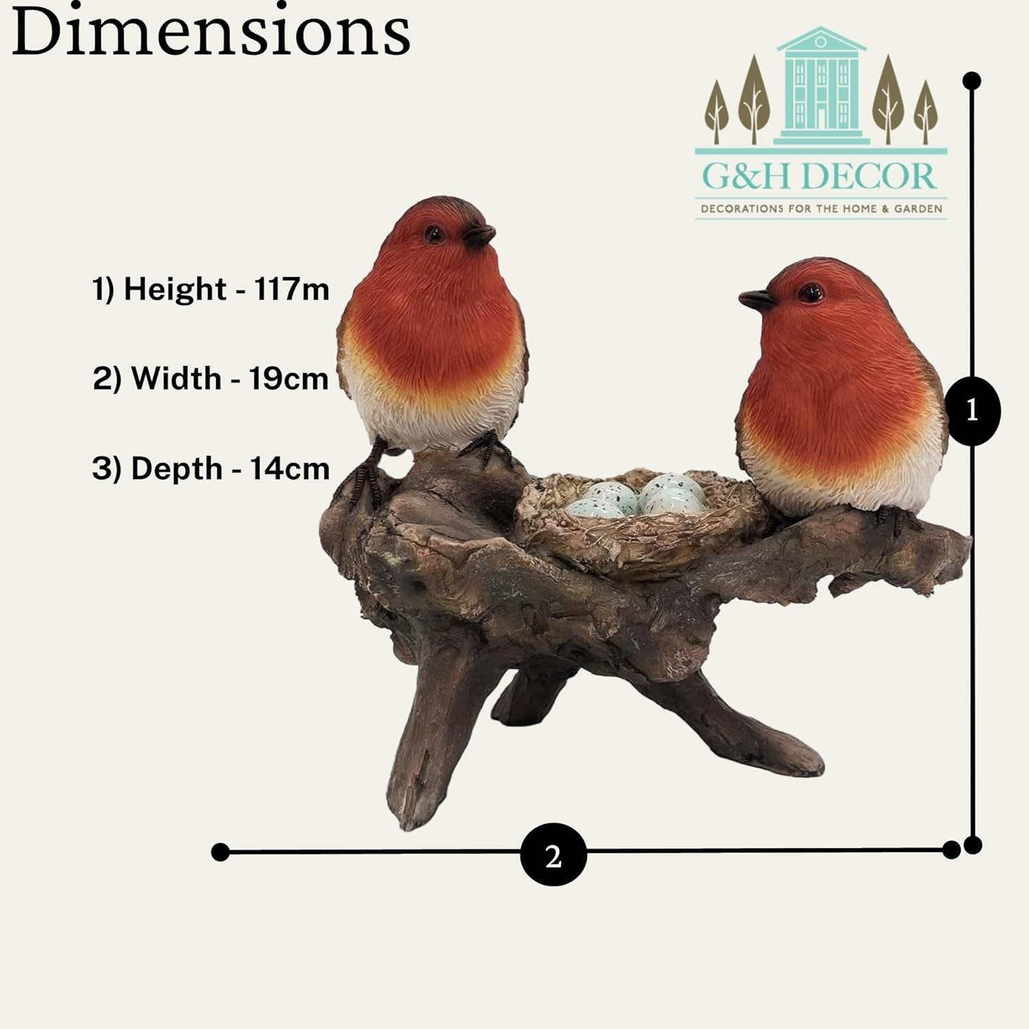 19cm Robin Bird Ornament – Hand-Painted Resin Garden Statue, Frost-Resistant
