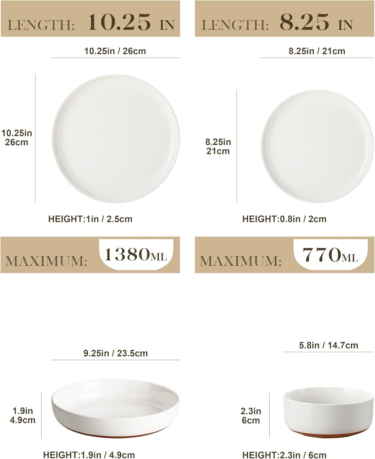 24 Piece Dinner Set Plates Bowls for 6 Stoneware Microwave Dishwasher Safe