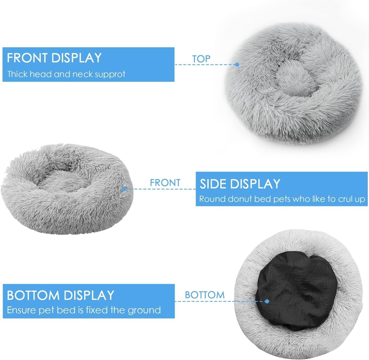 90cm XXL Calming Dog Bed Plush Donut Washable Non Slip