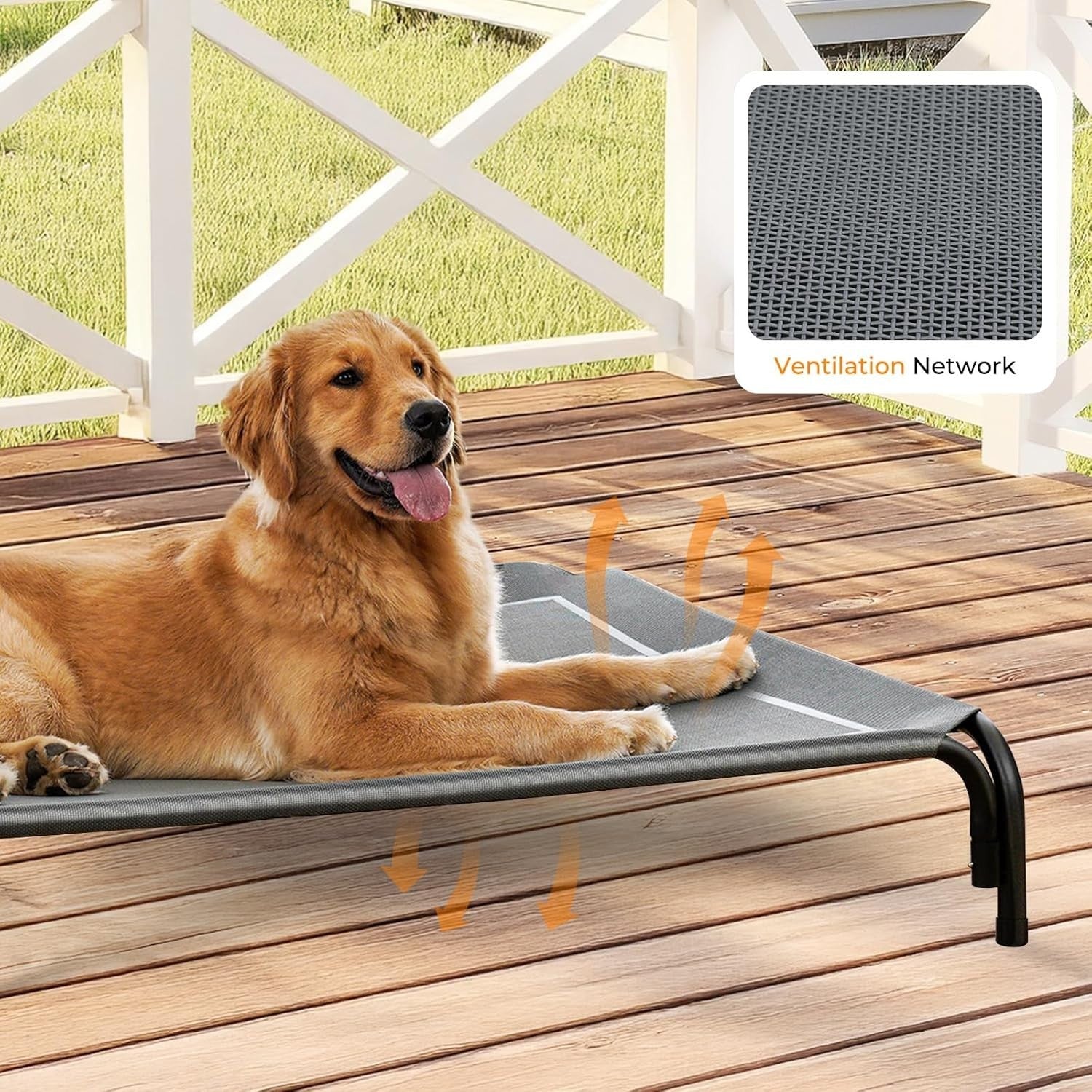 Raised Dog Bed 110x81cm Elevated Cooling Pet Cot Grey