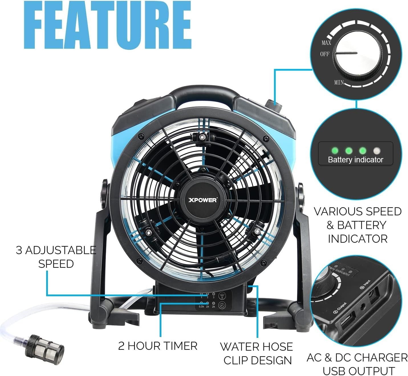 Rechargeable Misting Fan – 3-Speed Outdoor Cooling Air Circulator for Patio