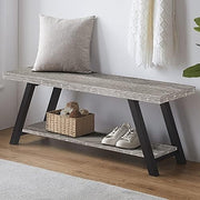 Farmhouse Wood Metal Entryway Bench Shoe Rack Seat Industrial Grey Oak 47in