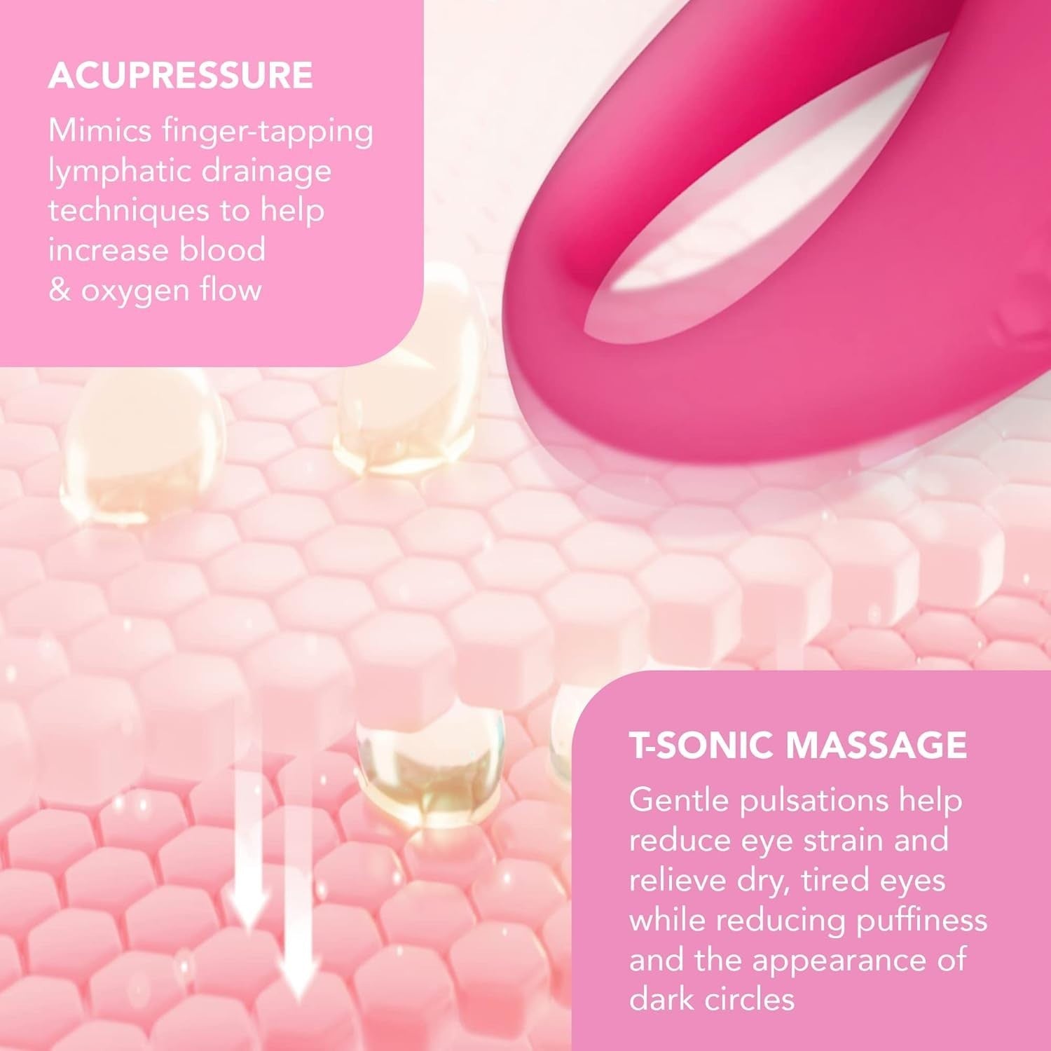 T-Sonic Eye Massager Lymphatic Drainage Dark Circles Pink