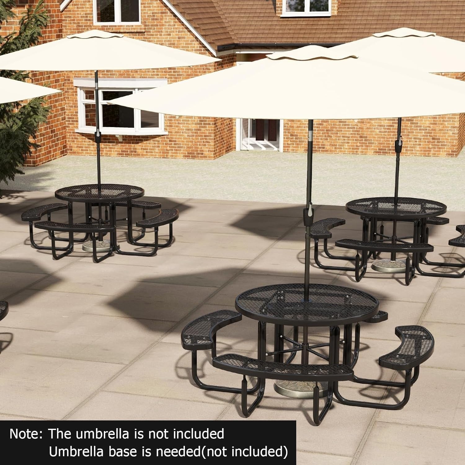 8-Seater Round Picnic Table & Bench Outdoor Dining Set with Umbrella Hole