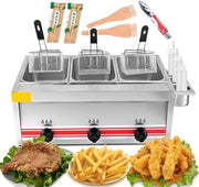 Commercial Gas Deep Fryer Triple Tank Stainless Steel Condiment Rack