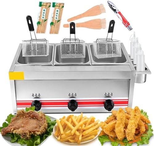 Commercial Gas Deep Fryer Triple Tank Stainless Steel Condiment Rack