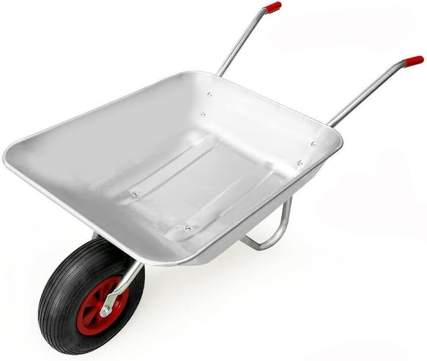 65L 1-Wheel Wheelbarrow Silver – Pneumatic Tyre Heavy Duty w/ Steel Frame 100kg