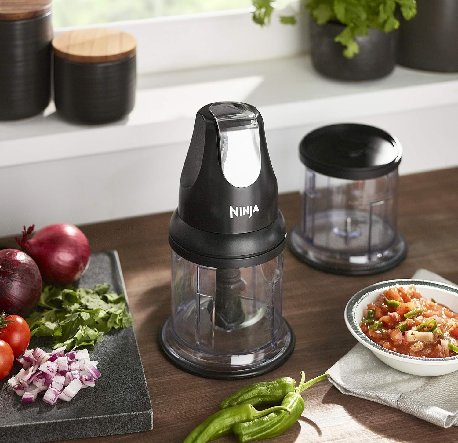 200W Compact Food Chopper with 2 Stackable Containers | Easy Prep & Store