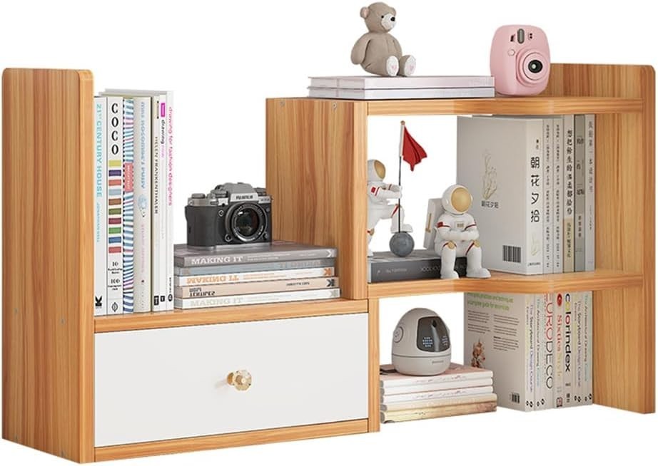 Expandable Desktop Bookshelf Adjustable Desk Organizer Storage Rack Cherry Wood