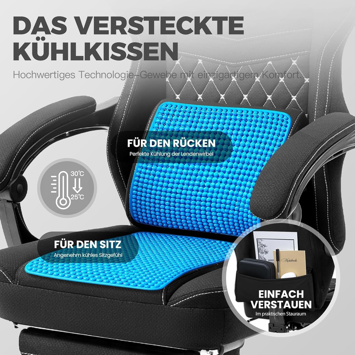 Massage Gaming Chair Fabric Recliner w/ Footrest 150kg Pocket