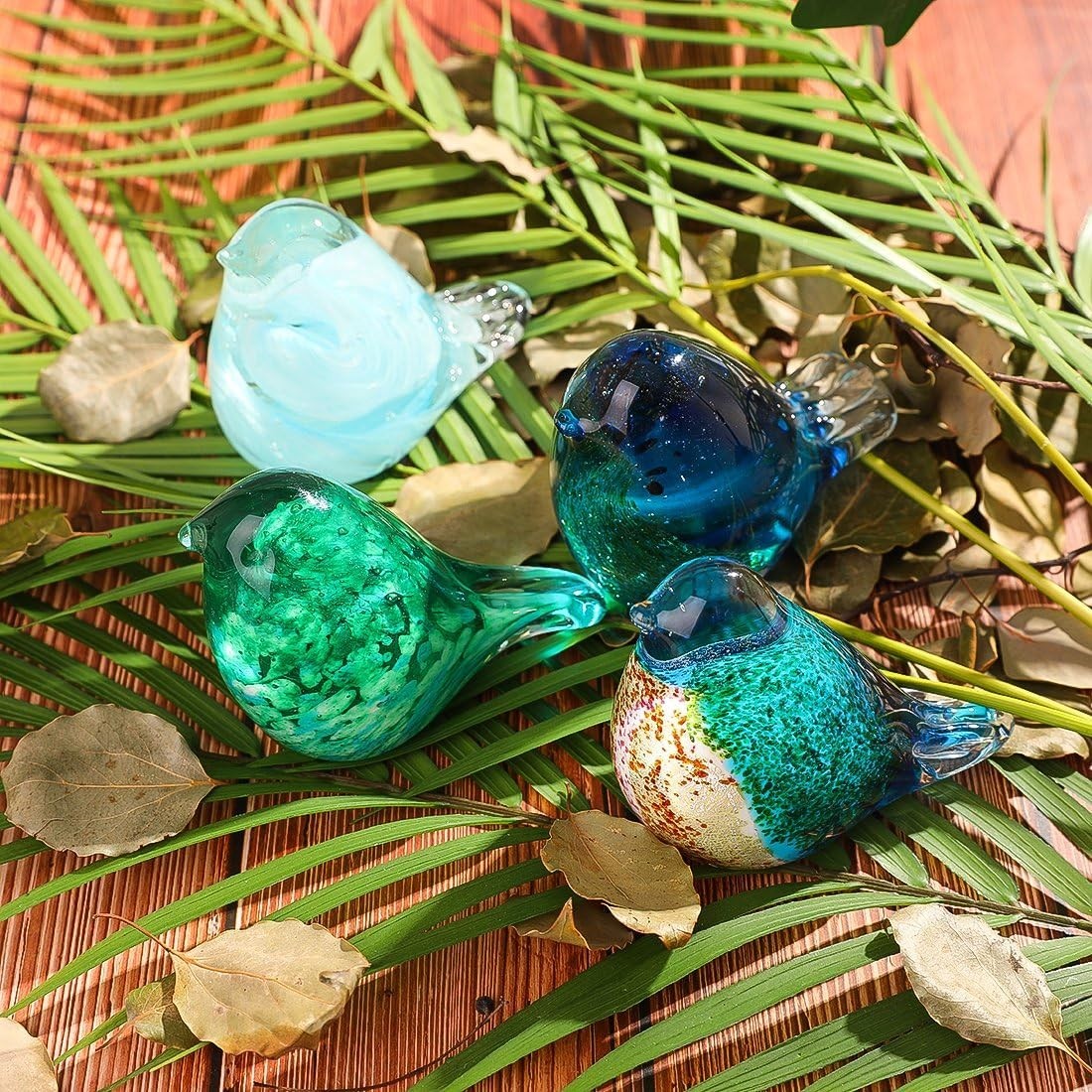 Handmade Blue Glass Bird Ornament | Blown Glass Figurine Art Decor Gift