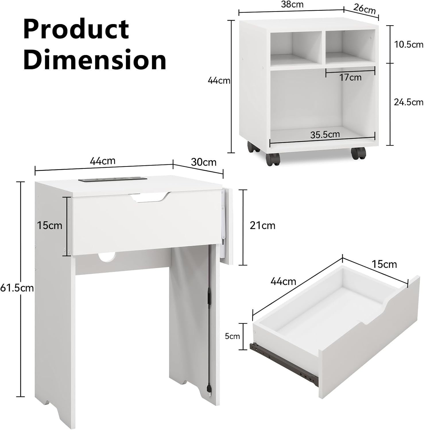 Smart Bedside Table with LED Light & Charging Station Modern Nightstand White