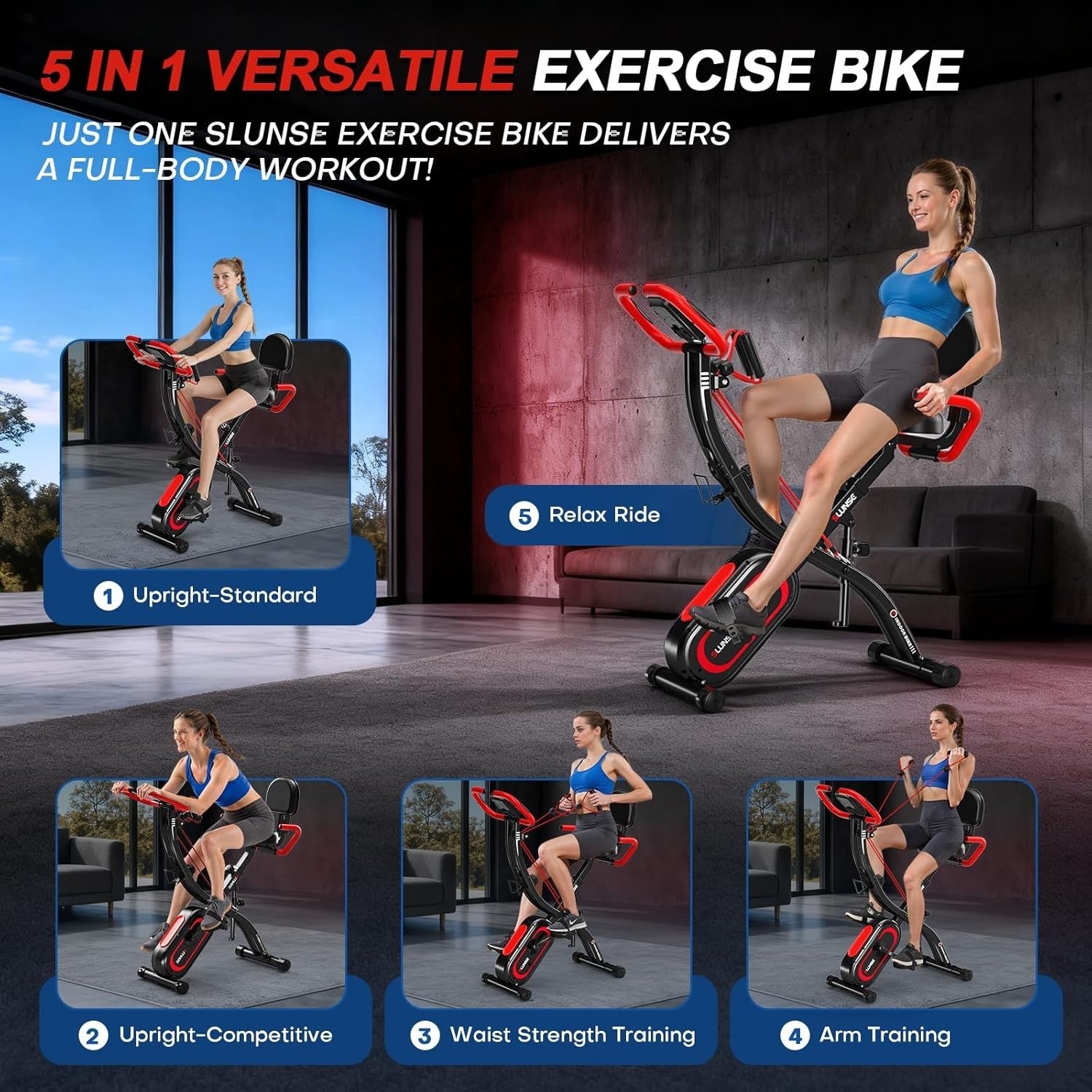 5-in-1 Folding Exercise Bike w/ 16-Level Magnetic Resistance, APP Sync, 350lb