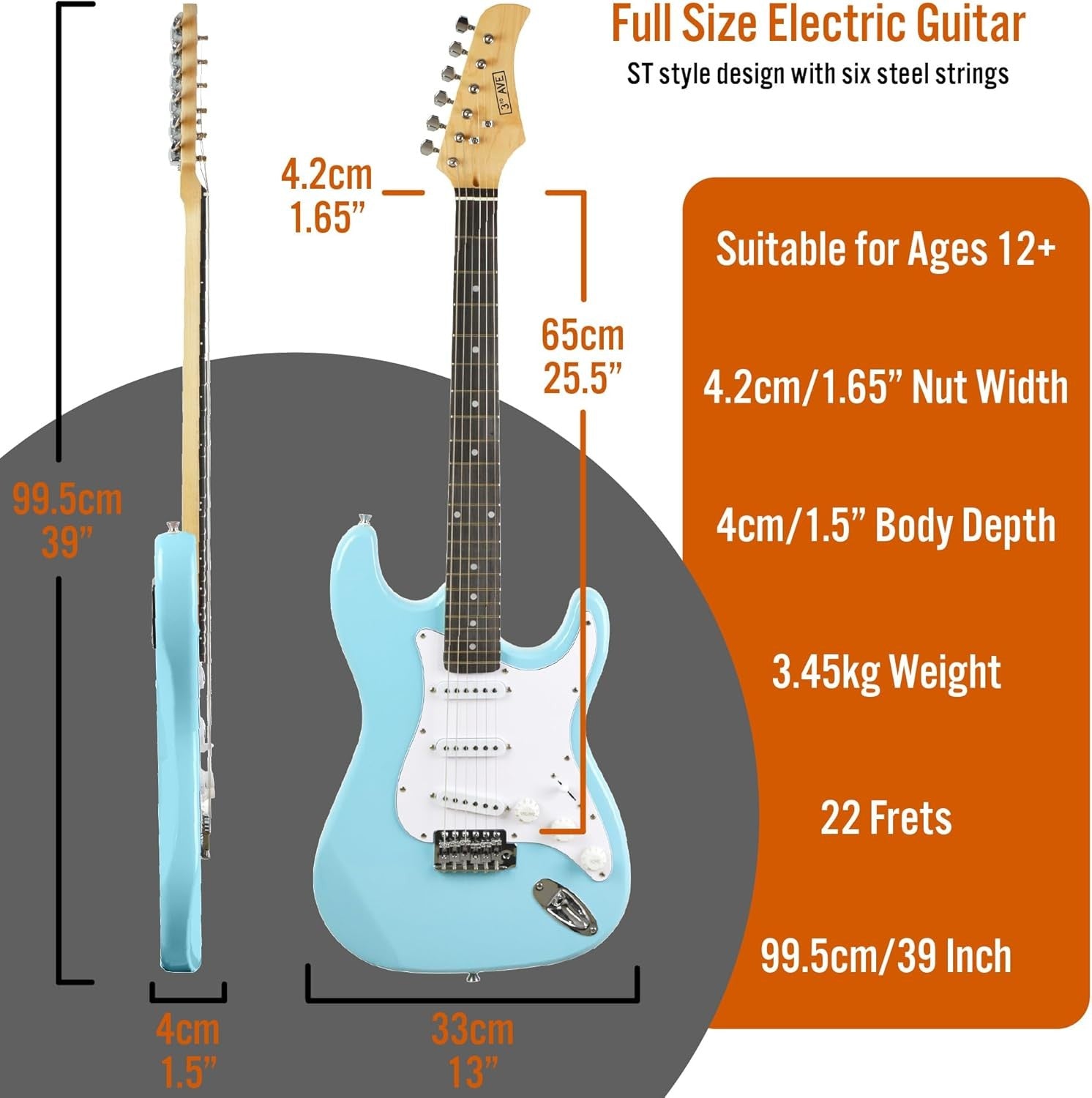 Full Size 4/4 Electric Guitar Starter Kit with Amp Pastel Blue