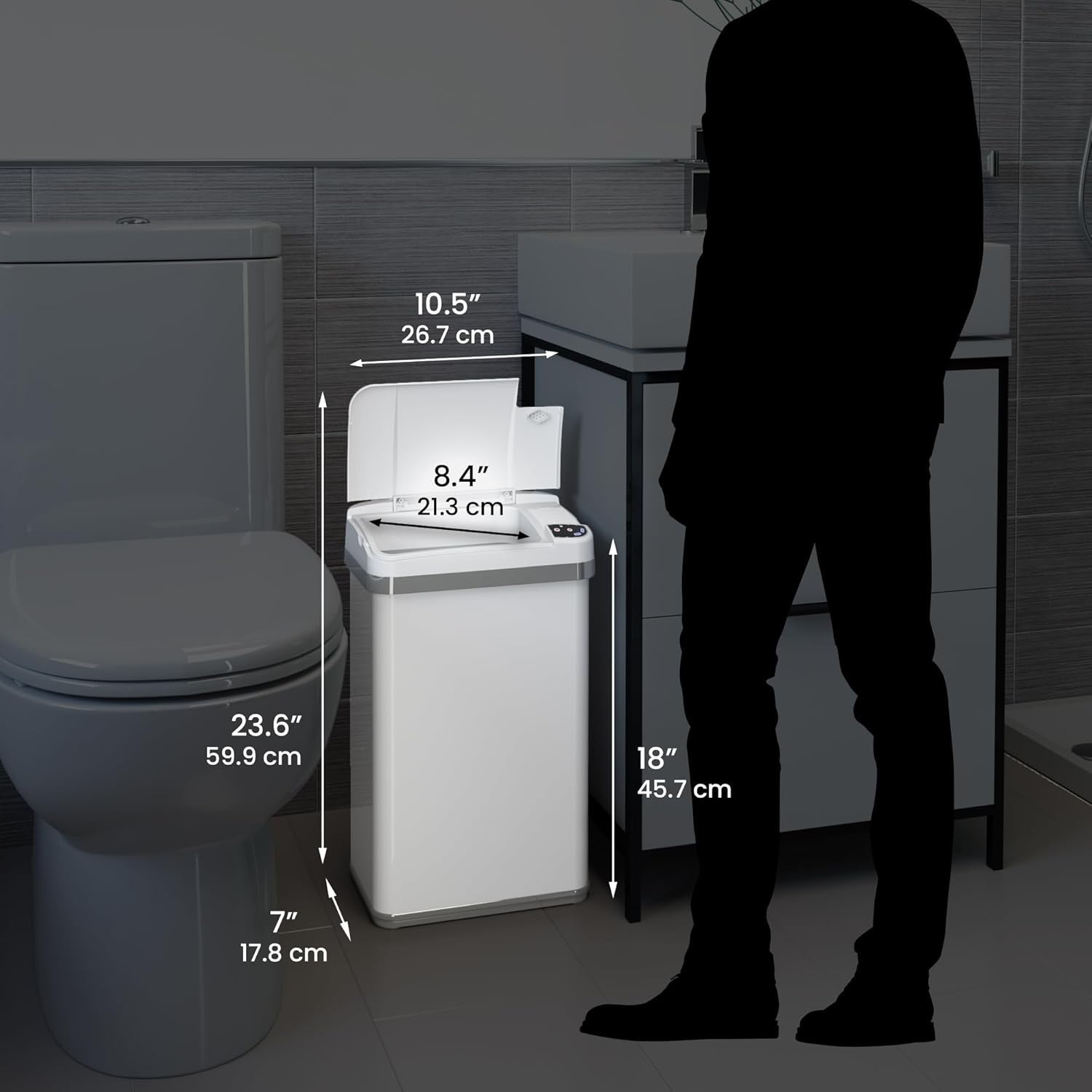 15L Touchless Sensor Kitchen Bathroom Bin Odour Filter White