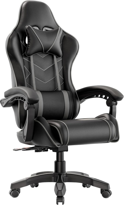 Ergonomic Gaming Office Chair PU Leather Recliner Swivel 150kg Max Load Grey