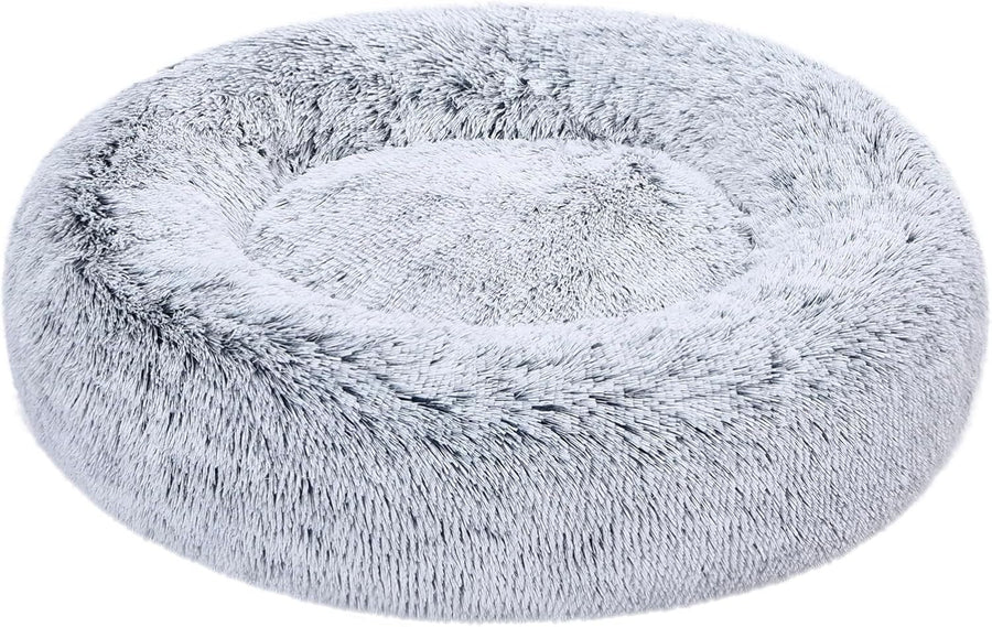 Plush Donut Dog Bed 76cm Faux Fur Washable Calming