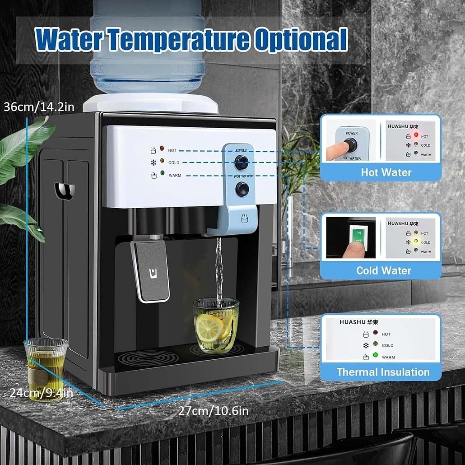 Top Loading Water Cooler Hot Cold Countertop Dispenser 3 Temperature