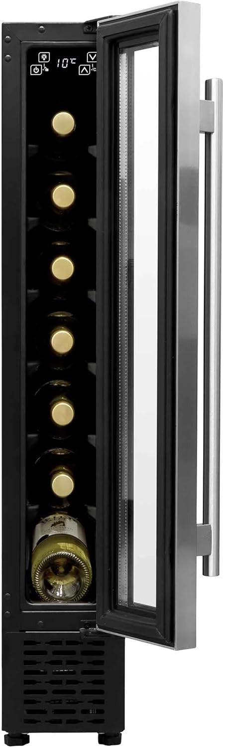 7 Bottle Slim Wine Cooler 15cm Fridge Touch Control LED Glass Door