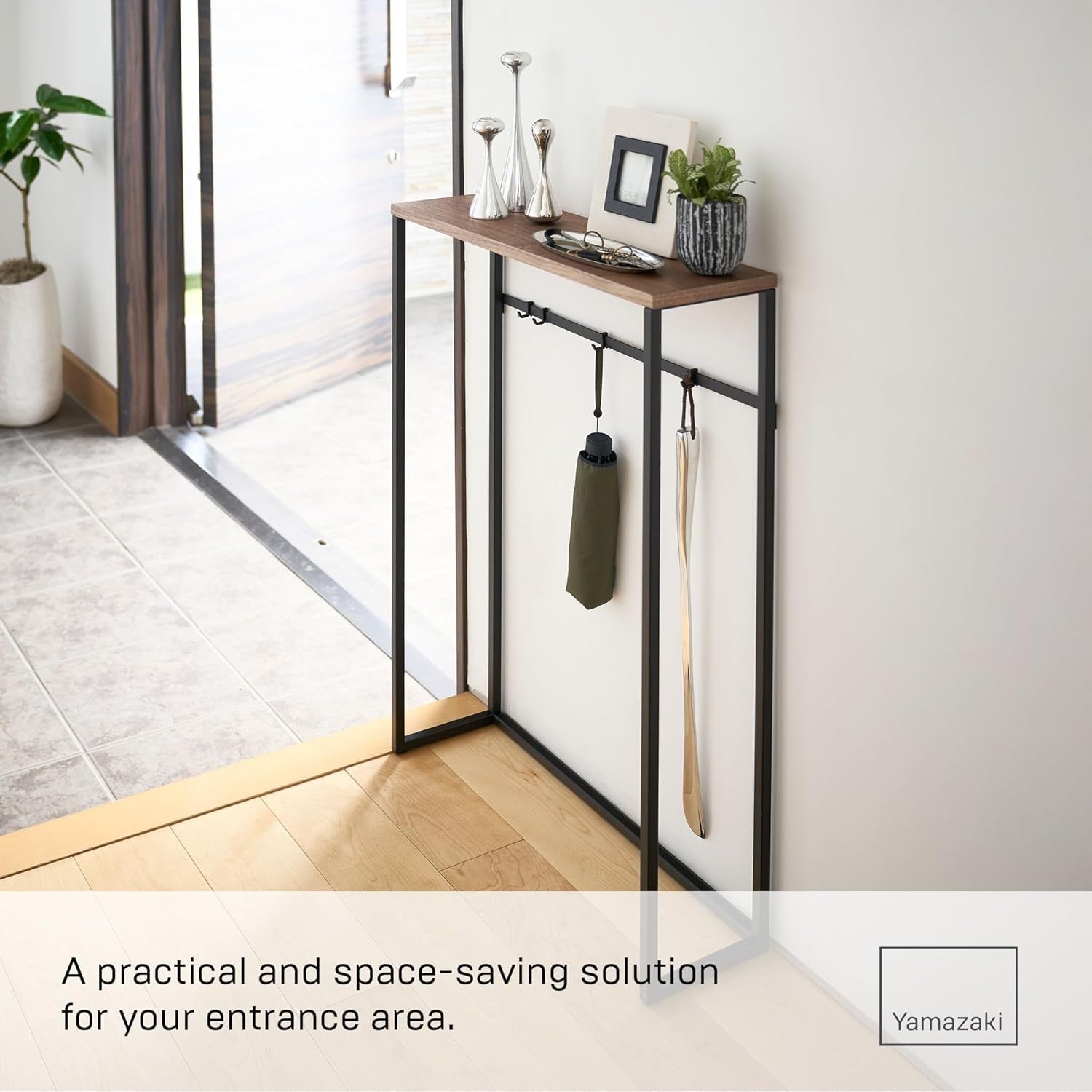 Slim Console Table with Storage Hooks – Space-Saving Minimalist Desk