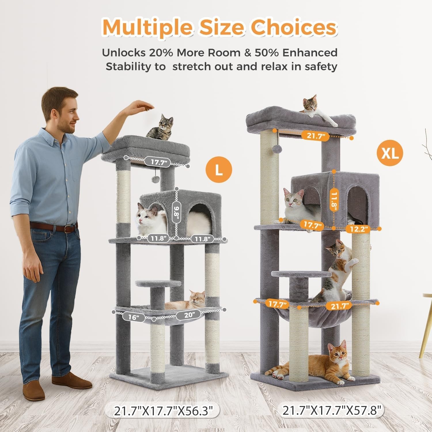 Large Cat Tree Tower 147cm Multi Level Thick Scratching Posts Hammock Condo