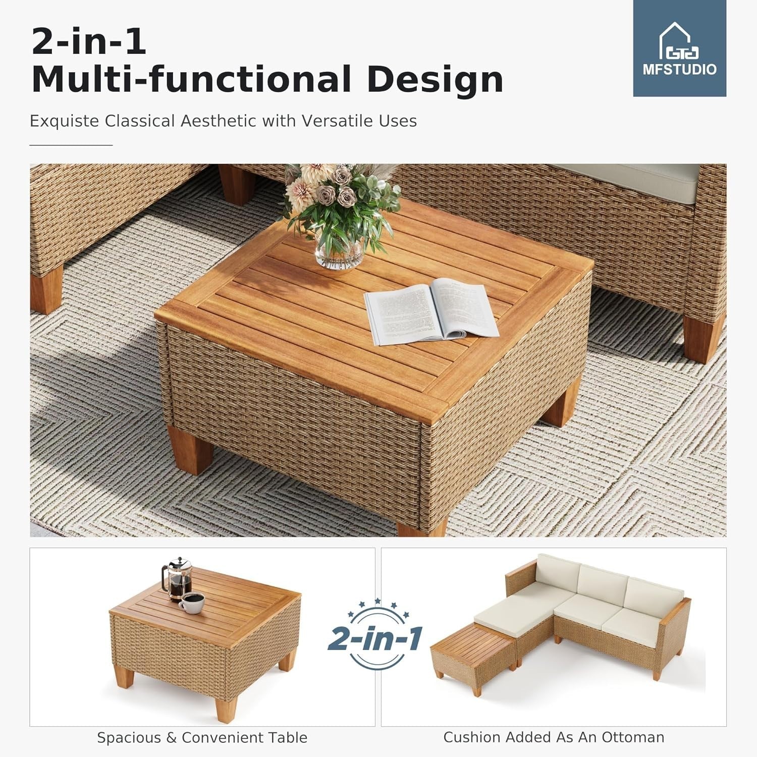 L-Shaped Rattan Garden Sofa Set with Table Outdoor Patio Corner Seating