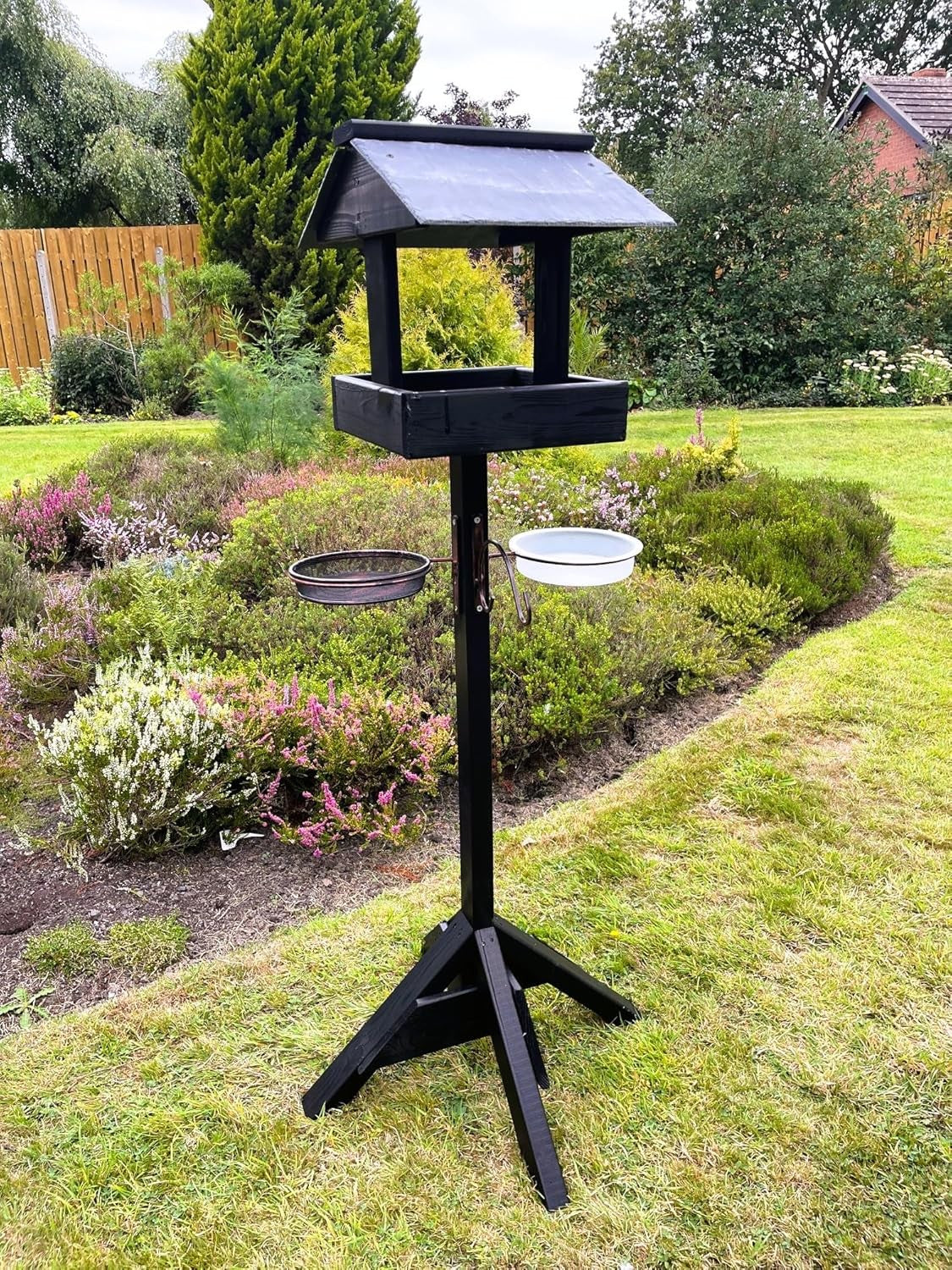 Wooden Bird Feeding Table Outdoor Garden Feeder Station Black 130cm