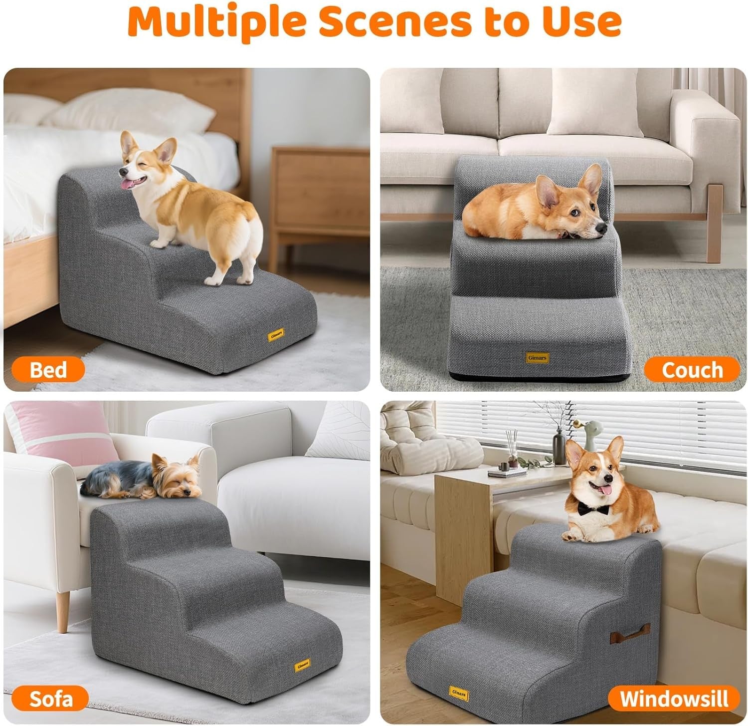Extra Wide 3 Step Dog Stairs 40cm High Foam Pet Ramp Non Slip