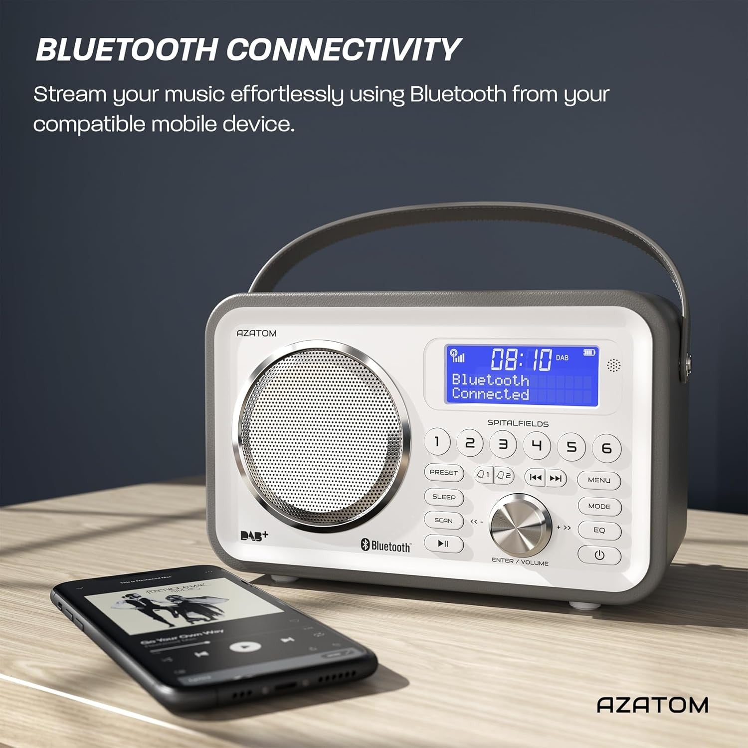 Grey Portable DAB DAB+ FM Digital Radio Bluetooth Rechargeable Dual Alarm