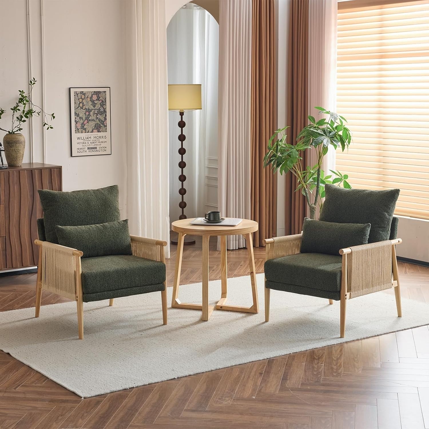Rattan Accent Armchair Modern Lounge Chair w Pillow Wood Frame Comfy