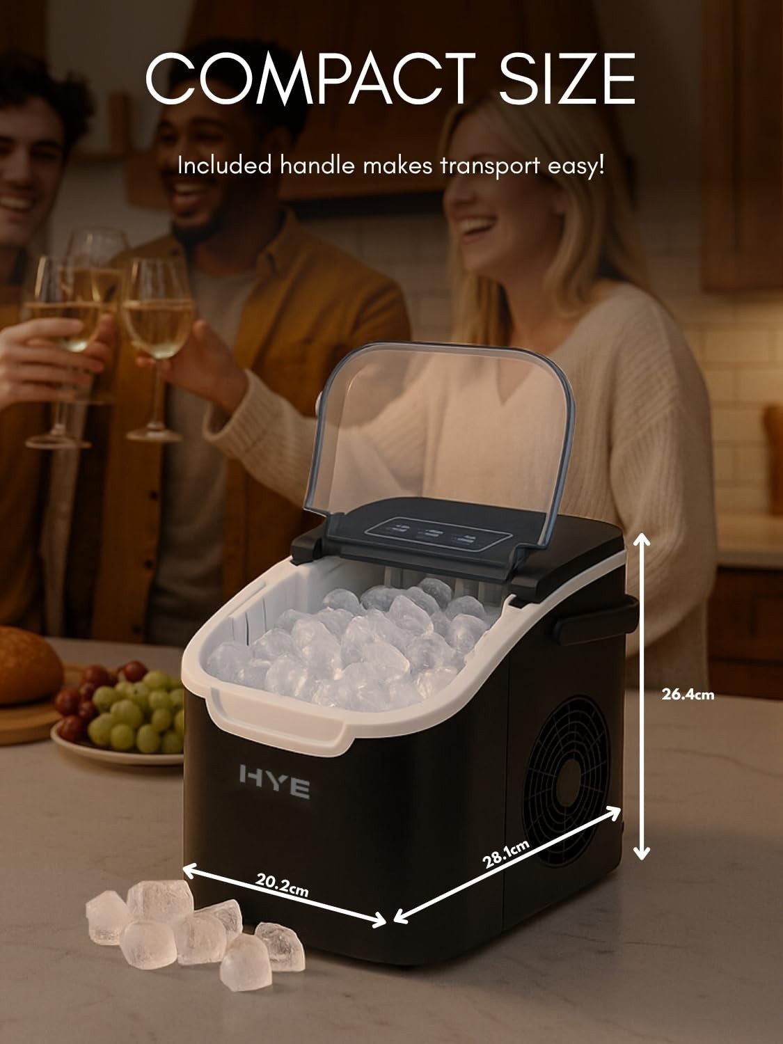 Countertop Ice Cube Maker Bullet Ice Fast 8-13 Min Portable 0.8L Tank