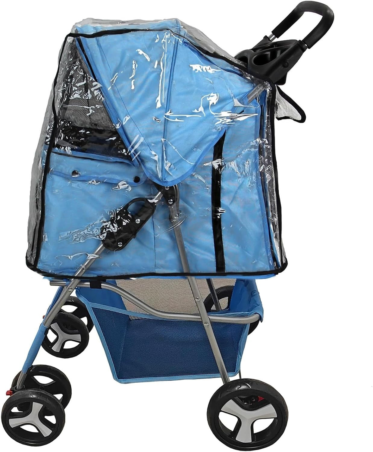Pet Travel Stroller Dog Cat Pushchair Foldable Swivel Wheels 15kg + Rain