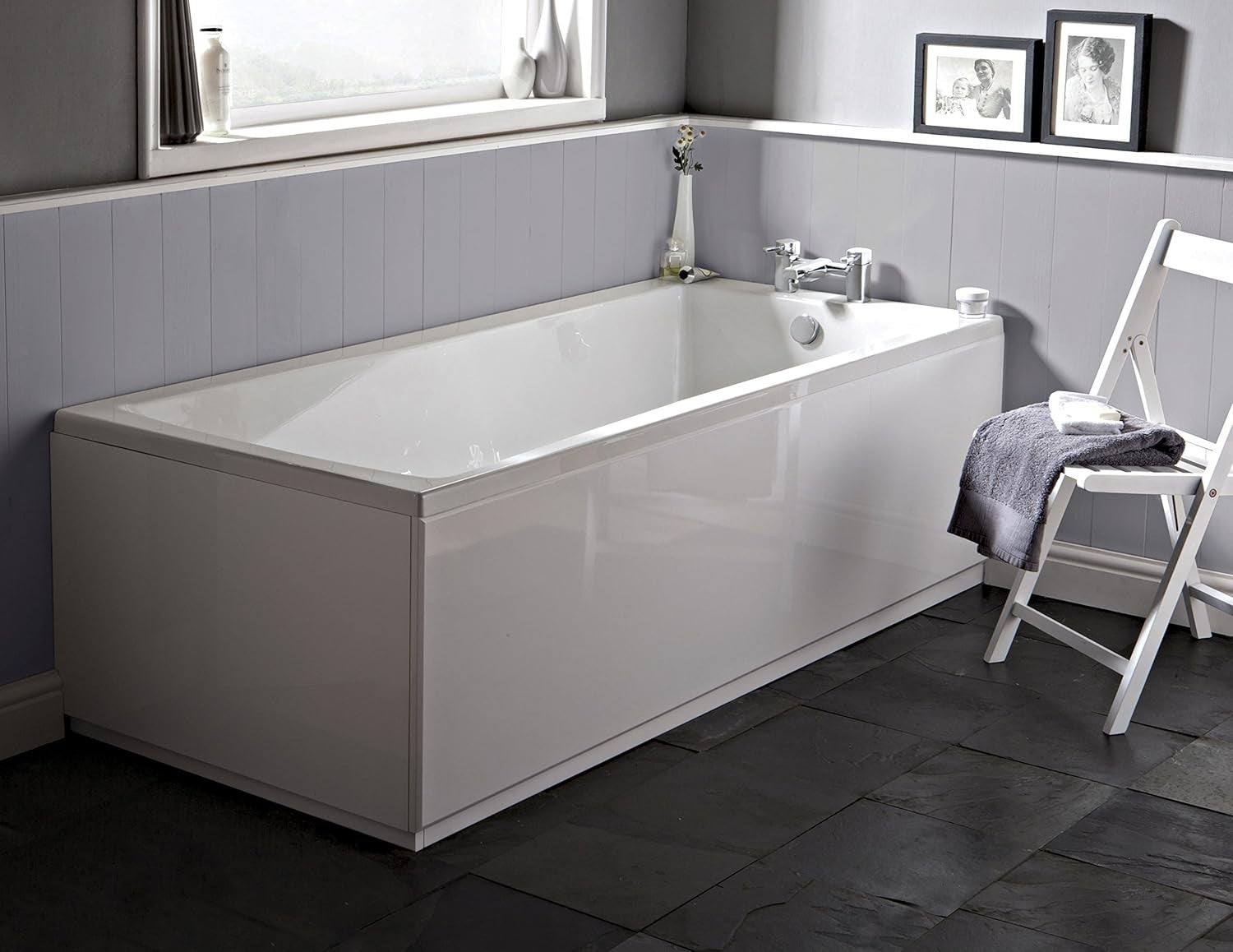 Modern White Gloss Single Ended Straight Acrylic Bath 1500x700mm Square Tub