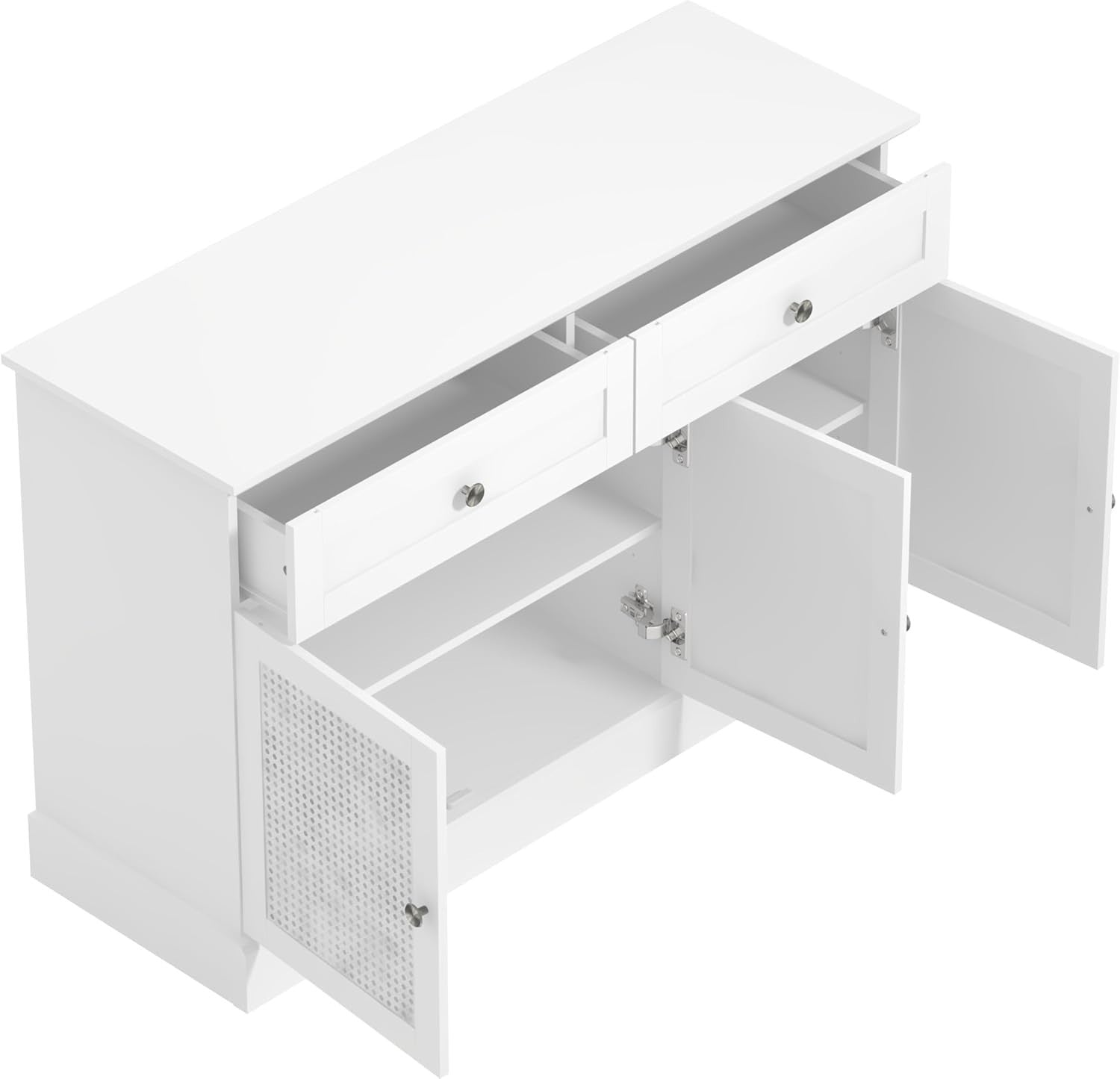 White Rattan Sideboard Cabinet 3 Door 2 Drawer Storage Unit Kitchen